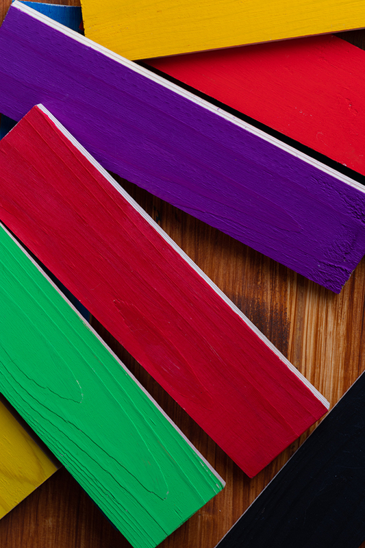 pieces of wood stained in different colours