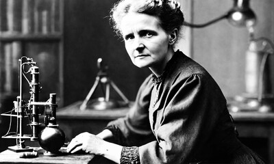 black and white image of Marie Curie