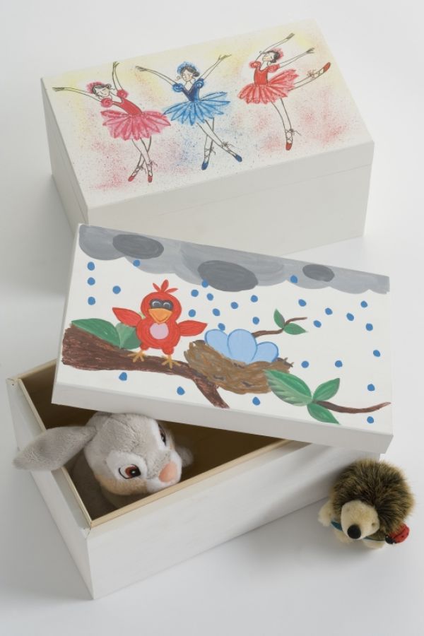 Hand painted and decorated wooden storage boxes