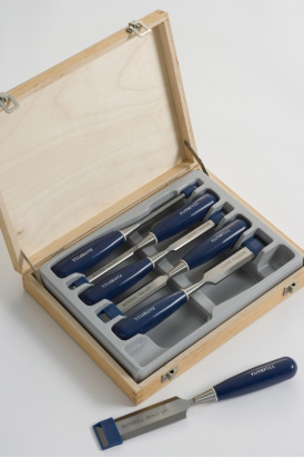 chisel set in a bespoke wooden deiplay box from Polamc UK Ltd