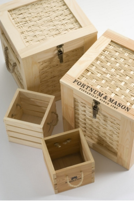 wooden hamper boxes branded Fortnum & Mason